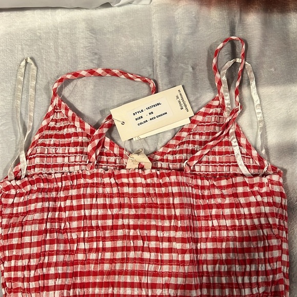 XS STRETCHY RED GIGHAM SIM & SAM SPAGHETTI TOP SHIRT PICNIC DATE WORK 4thofJuly! - Picture 5 of 10